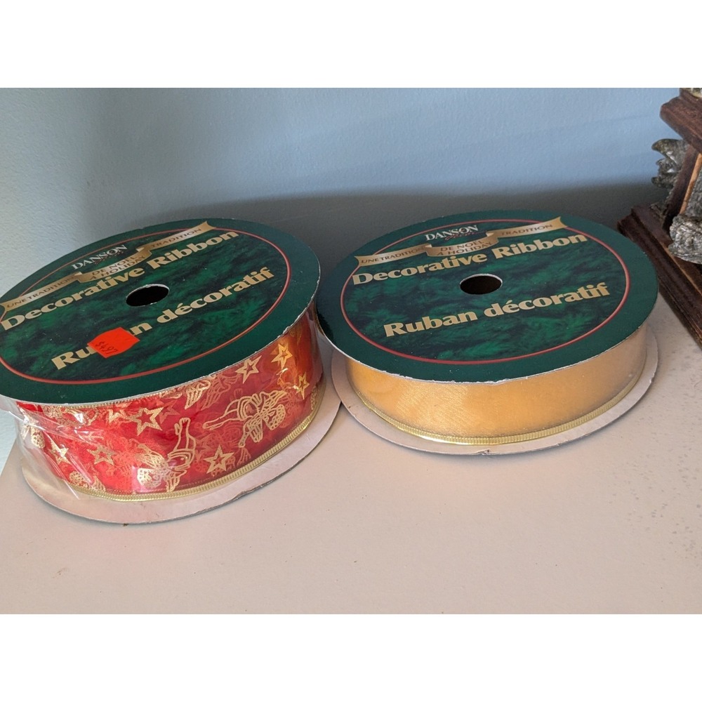 Large Vintage Christmas Decorative Ribbon Gold Angel Star Wired Ribbon 120 ft
